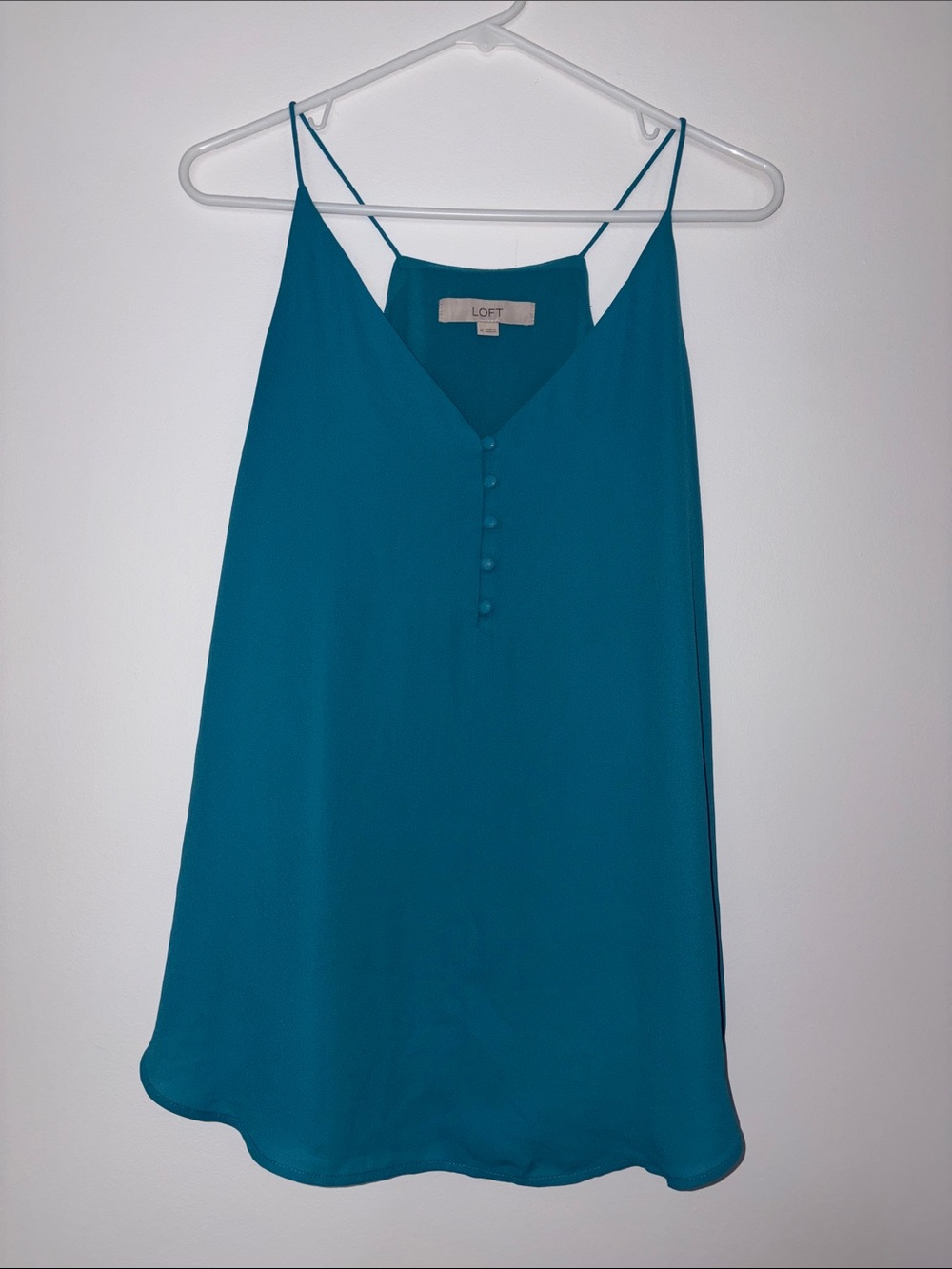 LOFT Teal Blue V-Neck Spaghetti Strap Camisole with Covered Buttons
